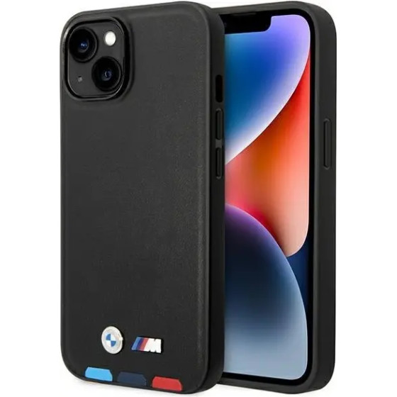 BMW Case BMHMP14M22PTDK iPhone 14 Plus 6.7 black / black Leather Stamp Tricolor Magsafe - (BMW000486-0)