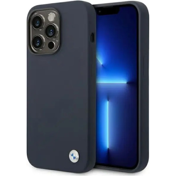 BMW Case BMHMP14XSILNA iPhone 14 Pro Max 6.7 navy blue/navy Silicone Metal Logo MagSafe - (BMW000590-0)