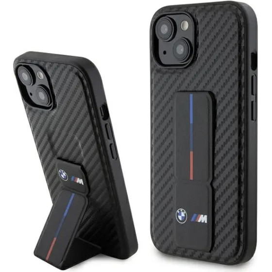 BMW Grip Stand Smooth & Carbon case for iPhone 15 - black - (BMW000736-0)