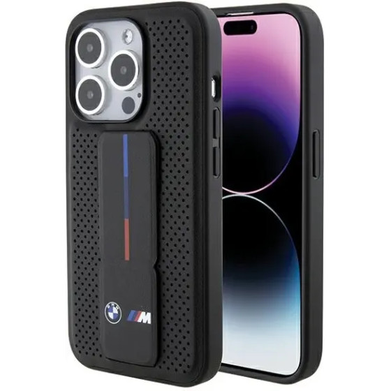 BMW Grip Stand Smooth & Perforated case for iPhone 15 Pro Max - black - (BMW000740-0)