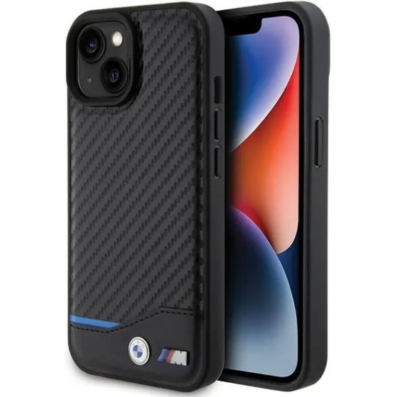 BMW Leather Carbon case for iPhone 15 - black - (BMW000671-0)