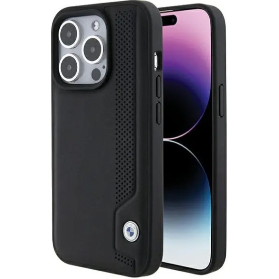 BMW Leather Blue Dots iPhone 15 Pro Max Case - Black - (BMW000703-0)