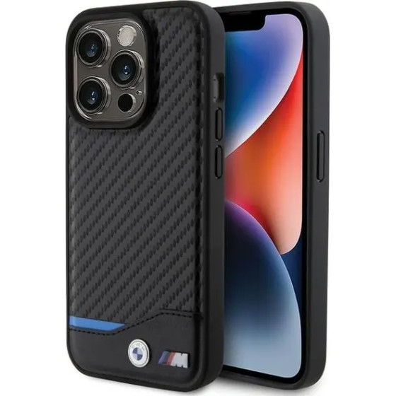 BMW Leather Carbon case for iPhone 15 Pro - black - (BMW000673-0)
