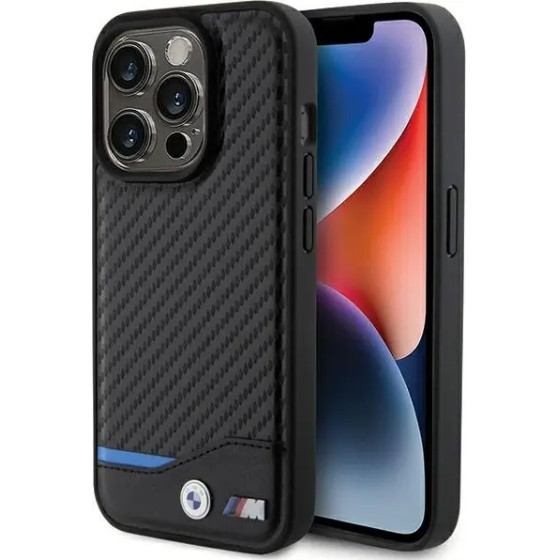 BMW Leather Carbon MagSafe iPhone 15 Pro Case - Black - (BMW000729-0)