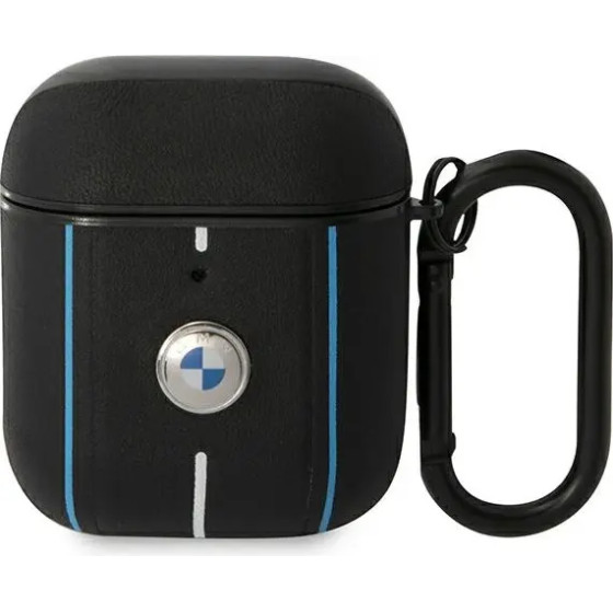 BMW Leather Color Lines Case for AirPods 1 / 2 - Black - (BMW000594-0)