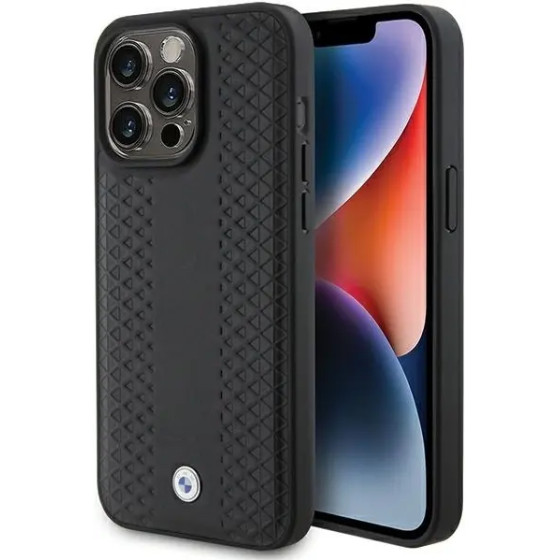 BMW Leather Diamond Pattern case for iPhone 15 Pro - black - (BMW000704-0)
