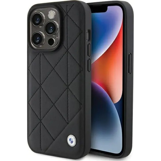 BMW Leather Quilted case for iPhone 15 Pro Max - black - (BMW000701-0)