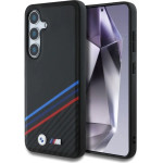 BMW Leather Tricolor Crossing Stripes MagSafe Case for Samsung Galaxy S25 - Black - (BMW000993-0)