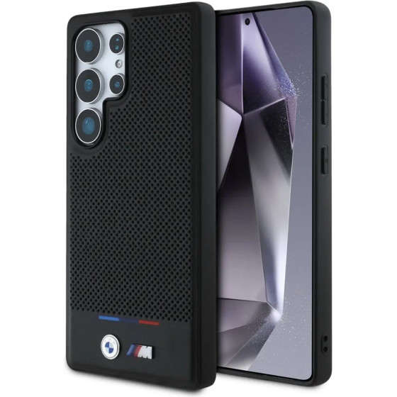 BMW Leather Tricolor Stripe MagSafena Samsung Galaxy S25 Ultra Case - Black - (BMW000992-0)