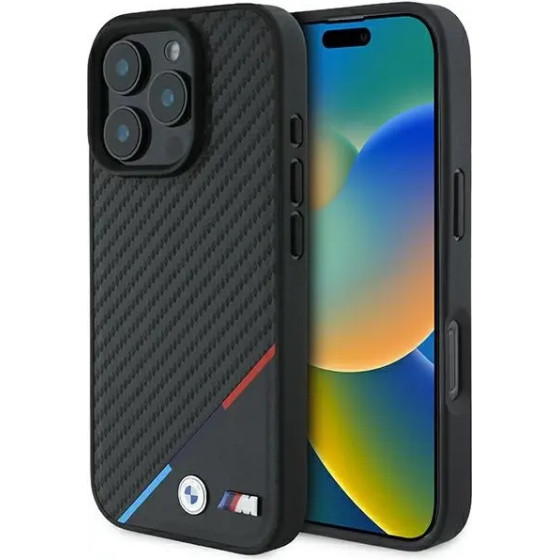 BMW M Carbon Tricolor Line MagSafe Case for iPhone 16 Pro - Black - (BMW000868-0)