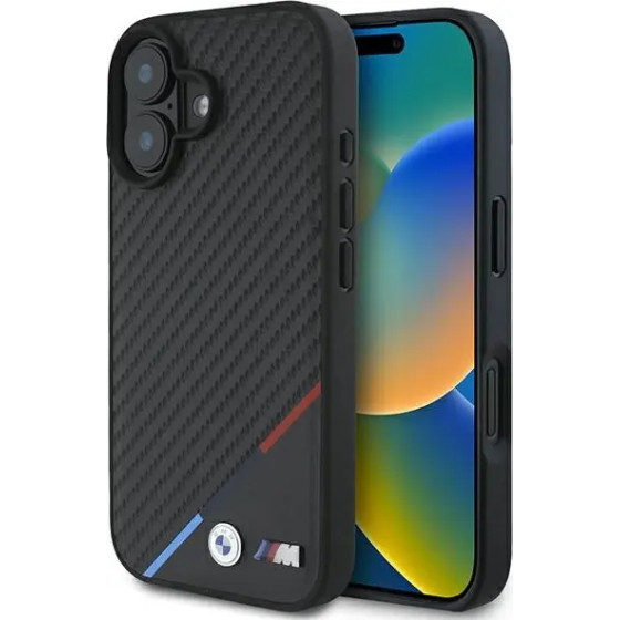 BMW M Carbon Tricolor Line MagSafe iPhone 16 Case - Black - (BMW000867-0)