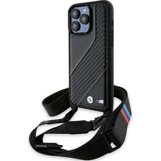BMW M Edition Carbon Stripe & Strap case for iPhone 15 Pro - black - (BMW000791-0)