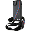 BMW M Edition Carbon Tricolor Lines & Strap case for iPhone 15 / 14 / 13 - black - (BMW000793-0)