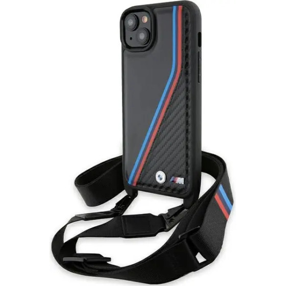 BMW M Edition Carbon Tricolor Lines & Strap case for iPhone 15 / 14 / 13 - black - (BMW000793-0)