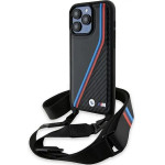 BMW M Edition Carbon Tricolor Lines & Strap case for iPhone 15 Pro - black - (BMW000795-0)