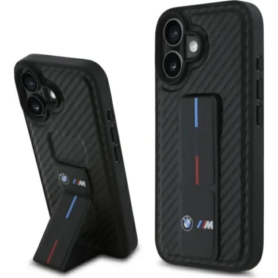 BMW M Grip Stand Smooth and Carbon case for iPhone 16 - black - (BMW000890-0)