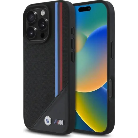BMW M Meshed Tricolor Stripes MagSafe Case for iPhone 16 Pro - Black - (BMW000895-0)
