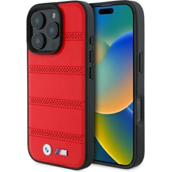 BMW M Perforated And Stitched Line MagSafe case for iPhone 16 Pro Max - red - (BMW000920-0)