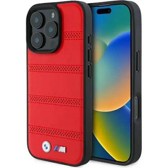 BMW M Perforated And Stitched Line MagSafe case for iPhone 16 Pro - red - (BMW000866-0)