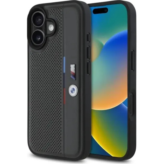 BMW M Perforated Tricolor Detail Line iPhone 16 Case - Dark Gray - (BMW000859-0)