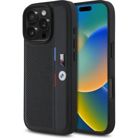 BMW M Perforated Tricolor Detail Line iPhone 16 Pro Max Case - Black - (BMW000858-0)
