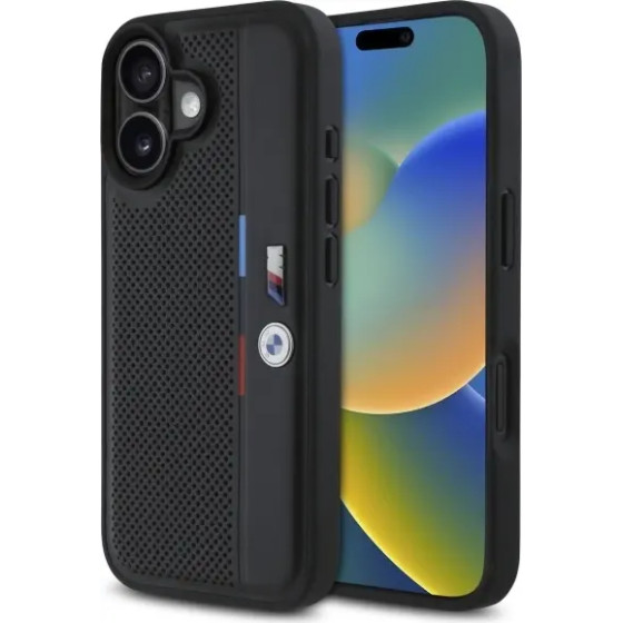 BMW M Perforated Tricolor Detail Line iPhone 16 Case - Black - (BMW000856-0)