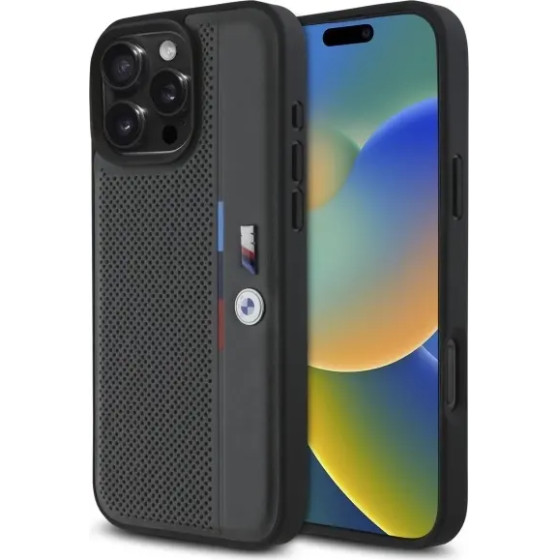 BMW M Perforated Tricolor Detail Line iPhone 16 Pro Case - Dark Gray - (BMW000860-0)