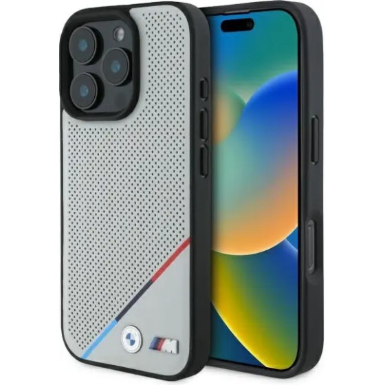 BMW M Perforated Tricolor Line MagSafe Case for iPhone 16 Pro Max - Gray - (BMW000918-0)