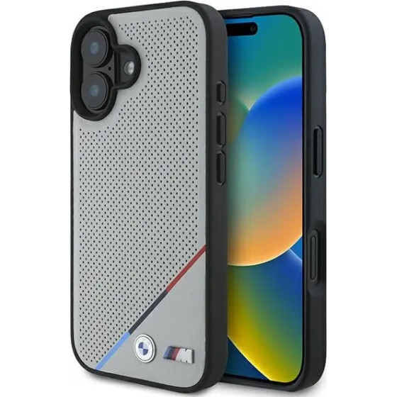 BMW M Perforated Tricolor Line MagSafe iPhone 16 Case - Gray - (BMW000854-0)