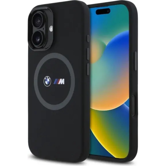 BMW M Silicone Printed Ring MagSafe iPhone 16 Case - Black - (BMW000952-0)
