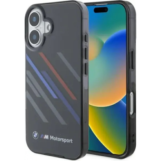 BMW Motosport IML Random Stripes iPhone 16 Plus Case - Black - (BMW000879-0)