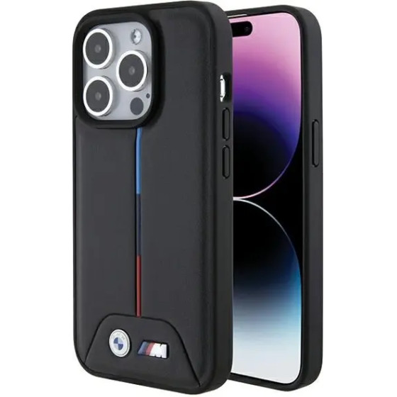 BMW Quilted Tricolor iPhone 15 Pro Case - Black - (BMW000716-0)