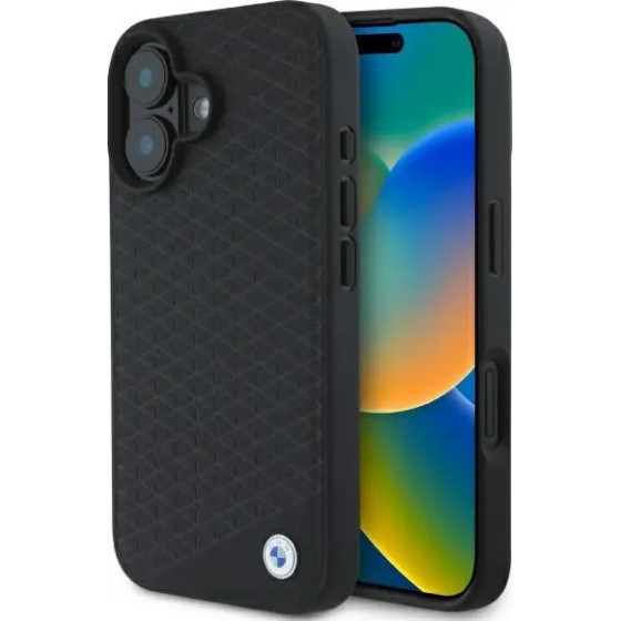 BMW Sign Leather Diamond Metal Logo MagSafe iPhone 16 Case - Black - (BMW000932-0)