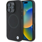 BMW Sign Leather Half Textured And Circle MagSafe case for iPhone 16 Pro Max - black - (BMW000915-0)
