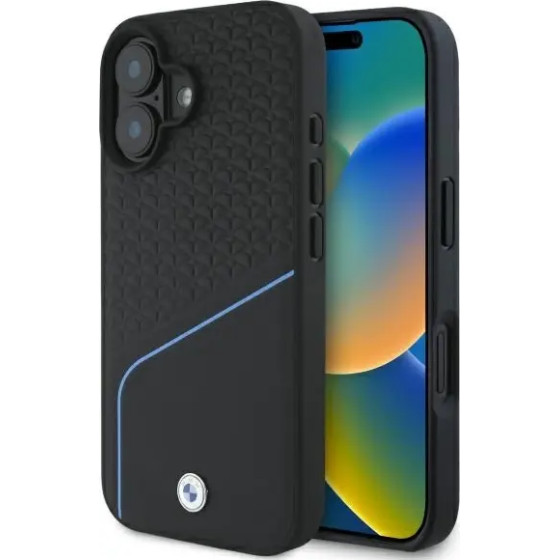 BMW Sign Leather Textured And Line MagSafe iPhone 16 Case - Black - (BMW000931-0)