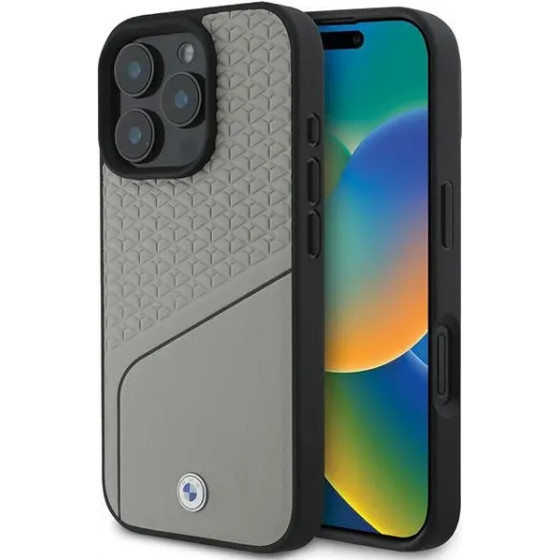 BMW Sign Leather Textured and Line MagSafe iPhone 16 Pro Case - Gray - (BMW000896-0)