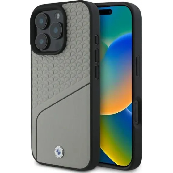 BMW Sign Leather Textured and Line MagSafe Case for iPhone 16 Pro Max - Gray - (BMW000936-0)