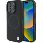BMW Signature Leather Half Textured & Circle MagSafe case for iPhone 16 Pro - black - (BMW000846-0)