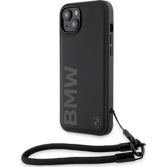 BMW Signature Leather Wordmark Cord case for iPhone 15 Plus / 14 Plus - black - (BMW000779-0)