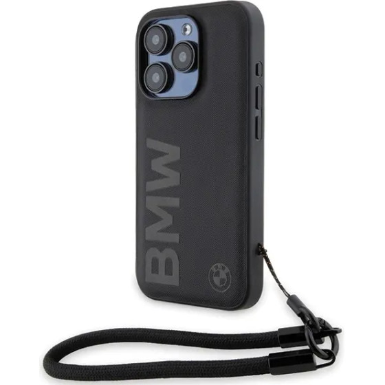 BMW Signature Leather Wordmark Cord case for iPhone 15 Pro Max - black - (BMW000781-0)