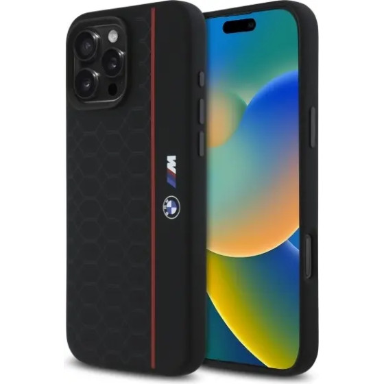 BMW Silicone Hexagon Red Line MagSafe Case for iPhone 16 Pro Max - Black - (BMW000965-0)