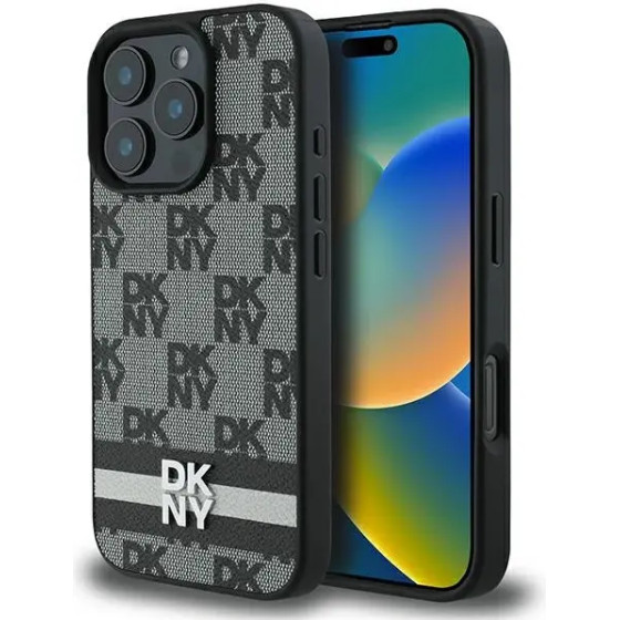 DKNY Checkered Pattern & Printed Stripes case for iPhone 16 Pro Max - black - (DK000255-0)