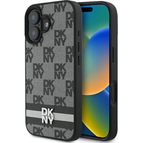 DKNY Checkered Pattern & Printed Stripes case for iPhone 16 - black - (DK000253-0)
