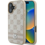 DKNY Checkered Pattern & Printed Stripes iPhone 16 Case - Pink - (DK000256-0)
