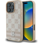DKNY Checkered Pattern & Printed Stripes iPhone 16 Pro Case - Pink - (DK000257-0)