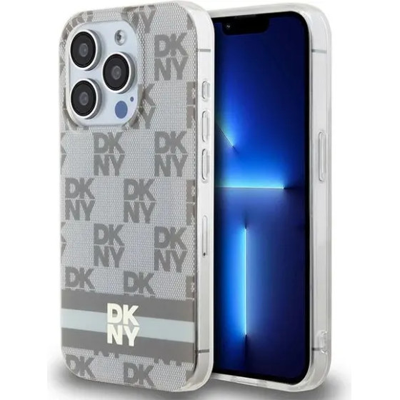 DKNY IML Checkered Mono Pattern & Printed Stripes MagSafe case for iPhone 13 Pro Max - beige - (DK000176-0)