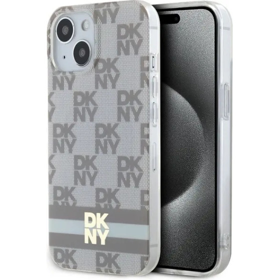 DKNY IML Checkered Mono Pattern & Printed Stripes MagSafe Case for iPhone 15 Plus / 14 Plus - Beige - (DK000181-0)