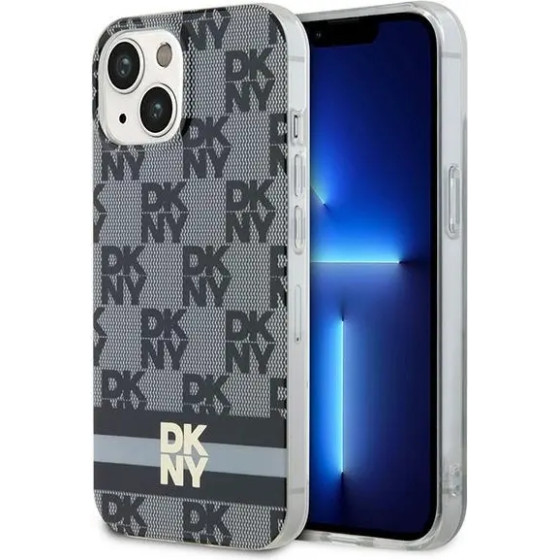 DKNY IML Checkered Mono Pattern & Printed Stripes MagSafe Case for iPhone 15 Plus / 14 Plus - Black - (DK000171-0)