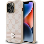 DKNY Leather Checkered Mono Pattern & Printed Stripes case for iPhone 14 Pro - pink - (DK000118-0)
