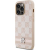 DKNY Leather Checkered Mono Pattern & Printed Stripes case for iPhone 14 Pro - pink - (DK000118-0)